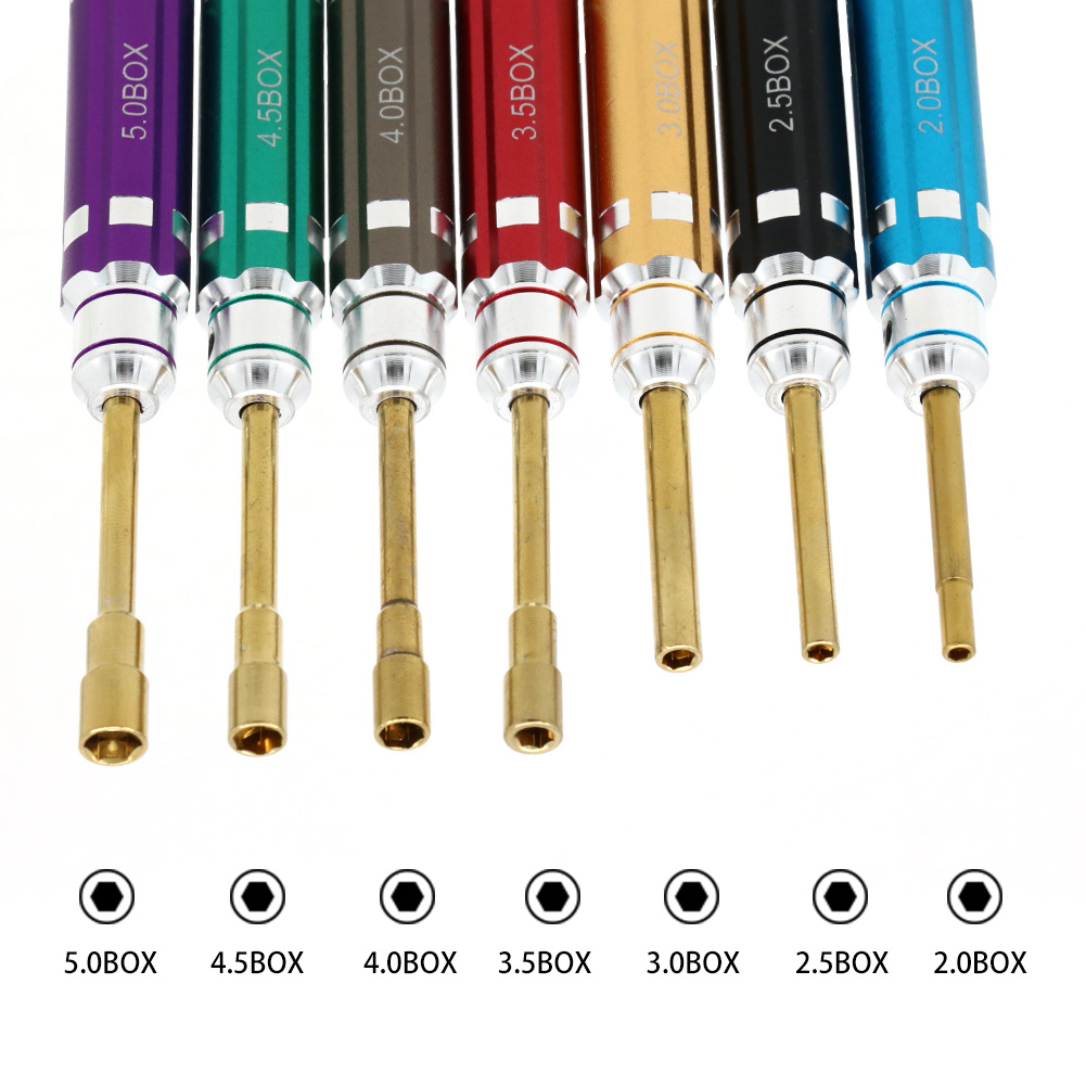 Tamiya Model Paint Set - ชุดเครื่องมือไขควงหกเหลี่ยม RC ด้ามสั้น 7 ชิ้น พร้อมไขควงหัวแฉก